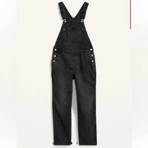 Slouchy Straight Black Workwear Non-Stretch Jean Overalls